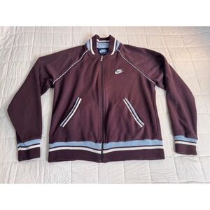 Vintage‎ 80s Nike Track Jacket Zip Up Burgundy White Blue Trim Logo Size L